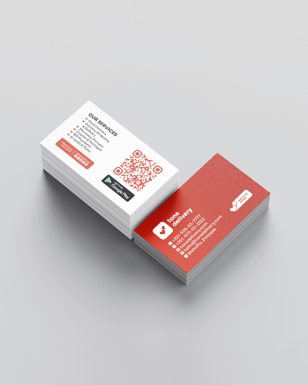 Tona Delivery two-sided business card mockup